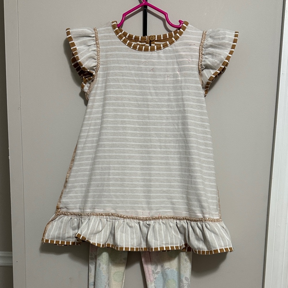 NWOT Brown Striped Dress w/ Floral Pants Set & stunning 🎀 details & ruffles 5yo - Picture 14 of 14